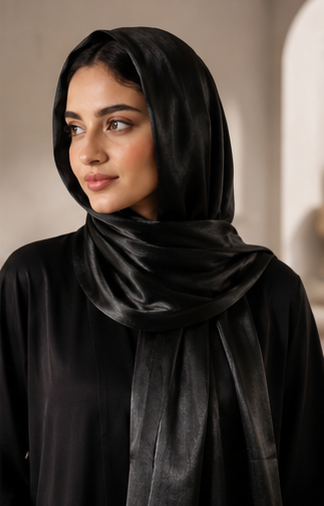 BLACK CRINKEL SILK HIJAB